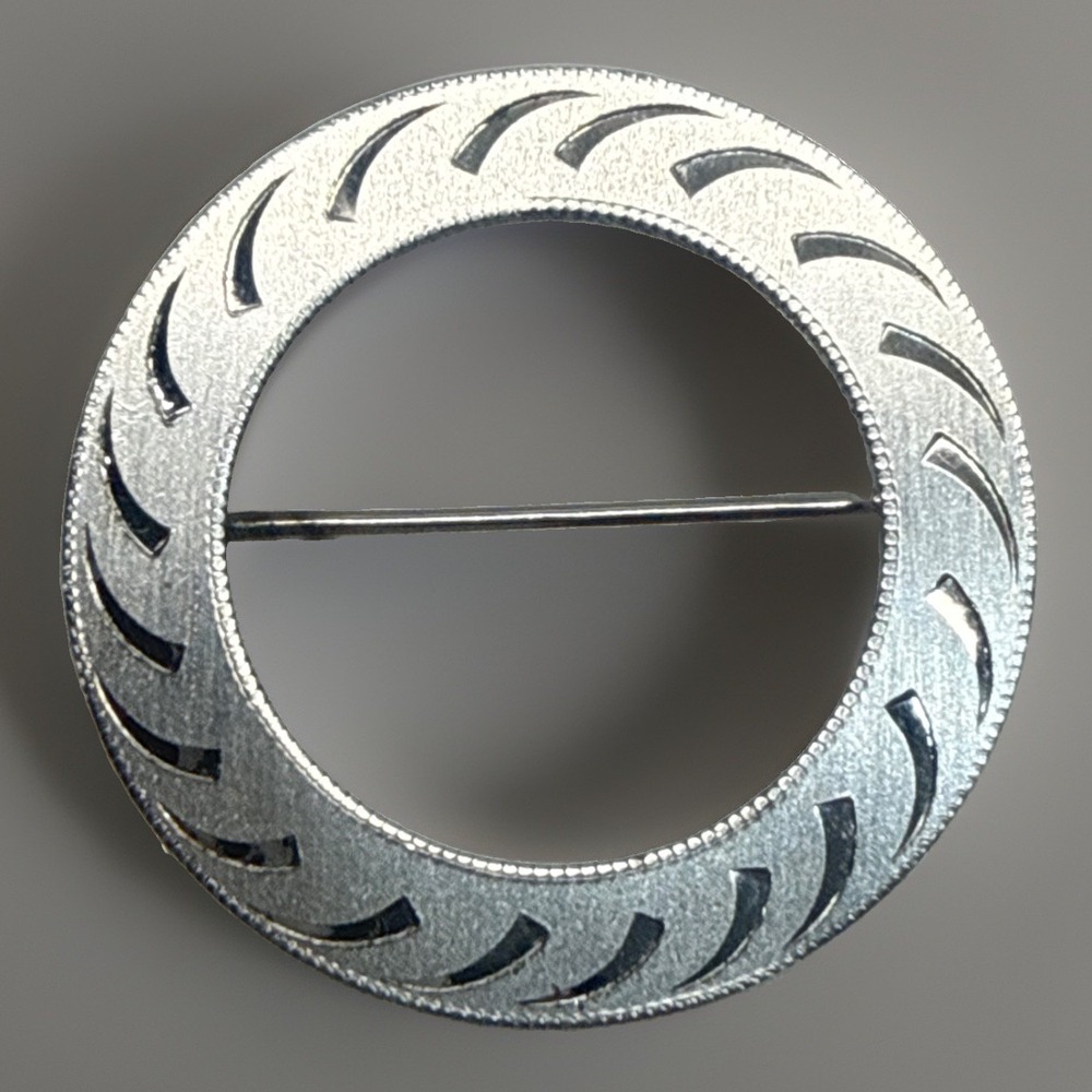 Vintage LAMODE Round Modernist Brooch Pin 925 Sterling Silver 3.58g Fast Ship!